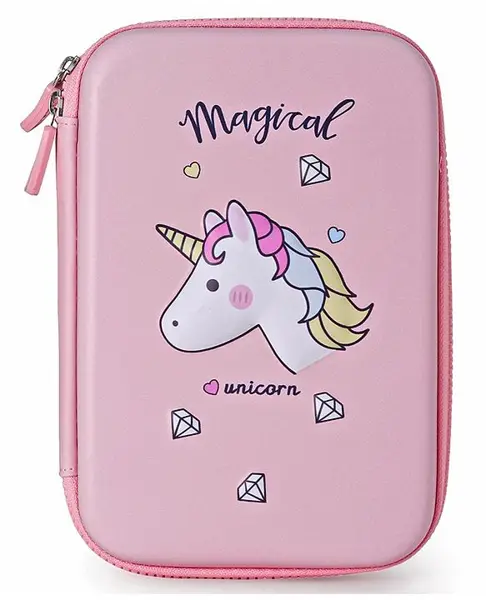 Unicorn Print Hardtop EVA Multipurpose Pencil Case Organiser - Pink