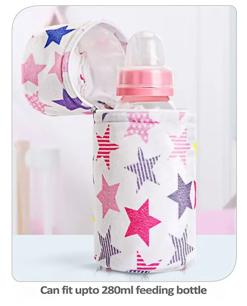 Babyhug Feeding Bottle Cover with Zip Star Print Pink - Fits Upto 280 ml Bottle