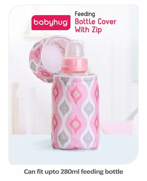 Babyhug Feeding Bottle Cover with Zip Ogee Print Pink - Fits Upto 330 ml