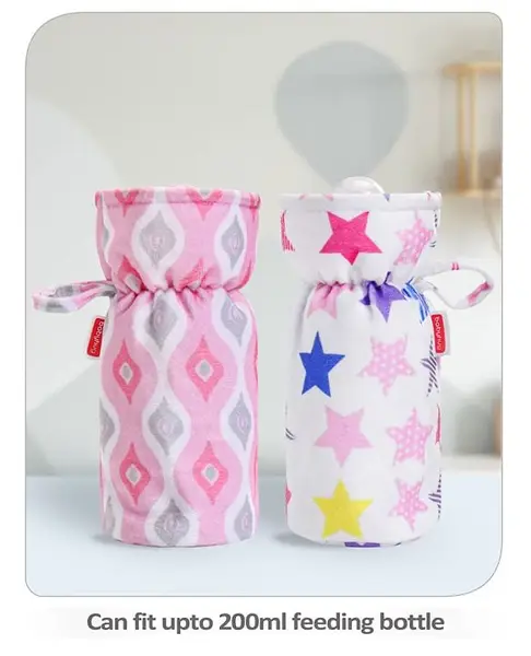 Babyhug Feeding Bottle Cover Star Print Pack of 2 Pink  - Fits upto 260 ml Each