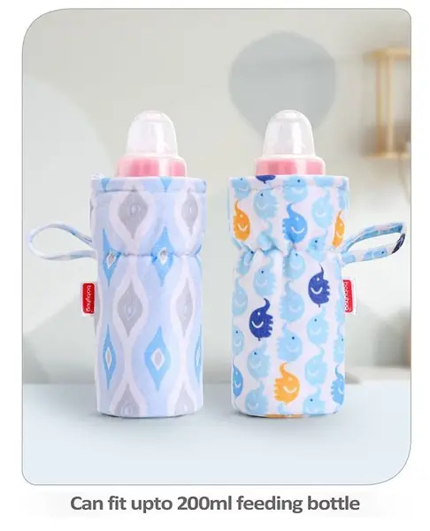 Babyhug Feeding Bottle Cover Elephant Print Pack of 2 Blue - Fits upto 260 ml Each