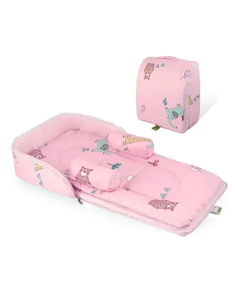 R for Rabbit Baby Nest Lite Portable Travel Friendly Infant Sleeping Bedding Set  Portable Baby Carry Sleeping Bag with Comfortable Cushioning for Kids Age 0+ Months-Blush Pink