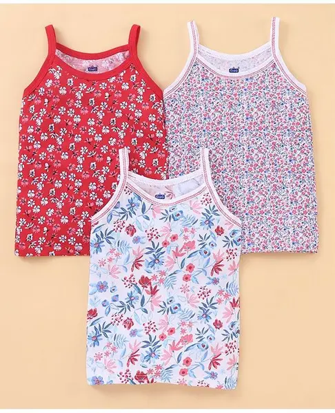 Simply Sinker Sleeveless Slips Floral Print Pack of 3 - Red & White