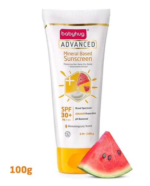 Babyhug Advanced Mineral Based Sunscreen with SPF 30 + & PA+++ & Broad Spectrum Protection and No White Cast - 100 g