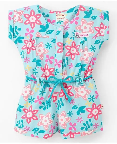 Wow Clothes Cotton Half Sleeves Jumpsuits Floral Printed - Sea Green