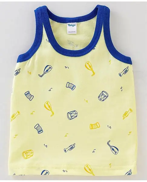 Tango Cotton Single Jersey Sleeveless Vest Musical Instruments Print - Green