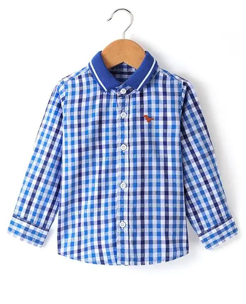 Babyhug 100% Cotton Full Sleeves Check Shirt - Blue