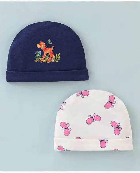 Doodle Poodle 100% Cotton Butterfly Print Caps Pack of 2 White & Navy Blue - Diameter 10.5 cm