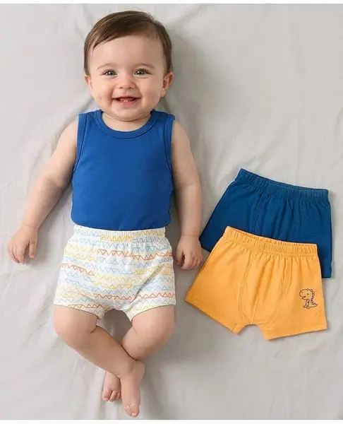 Babyoye 100% Cotton With Antibacterial Finish Dino Print Trunks Pack of 3 - Multicolour