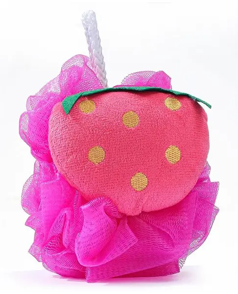 Baby Bath Loofah With Strawberry Applique -Pink