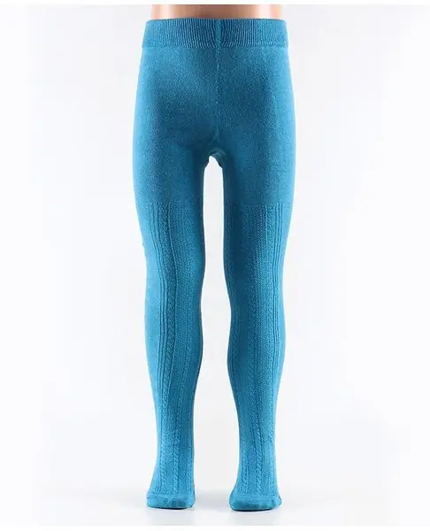 Mustang Full Length Cotton Footed Tights Solid Design - Kingfisher Blue