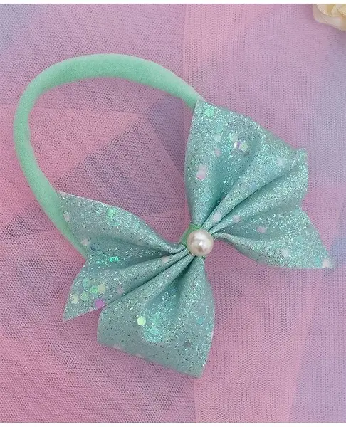 Ribbon candy  Super Soft Shimmer & Bow Embellished Hair Rubber Band - Sea Green