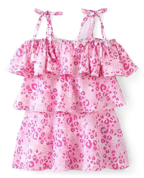 Babyhug Sleeveless Frock Style Swimsuit Floral Print - Pink