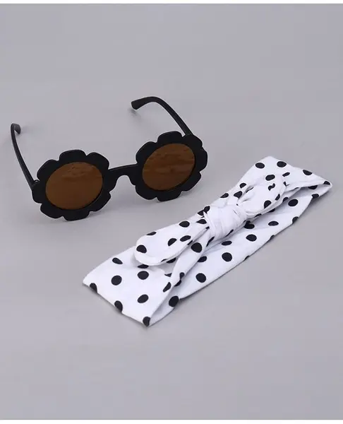 Babyhug Free Size Headband With Bow Applique & Sunglasses - Black