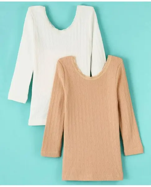 Kanvin Modal Thermal Full Sleeves Vests Solid Color Pack of 2-Off White & Beige