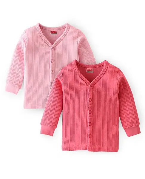 Babyhug Full Sleeves Solid Color Thermal Vests Pack of 2 - Pink & Coral