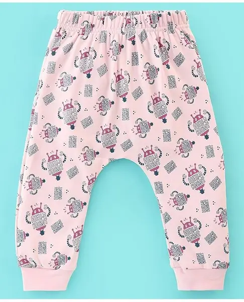 Doreme Cotton Single Jersey Knit Full Length Diaper Leggings Robo Print - Lilac Pink