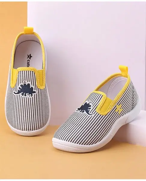 Cute Walk by Babyhug Slip On Casual Shoes with Striped Print Dino Embrodery - Yellow