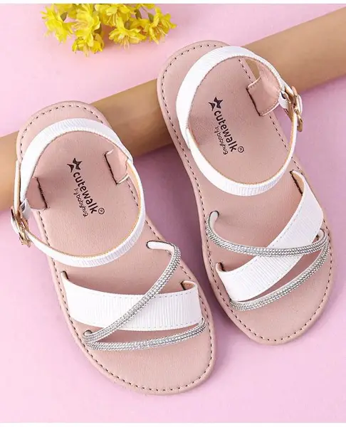 Cute Walk by Babyhug Buckle Closure Sandals with Stud Detailing - White