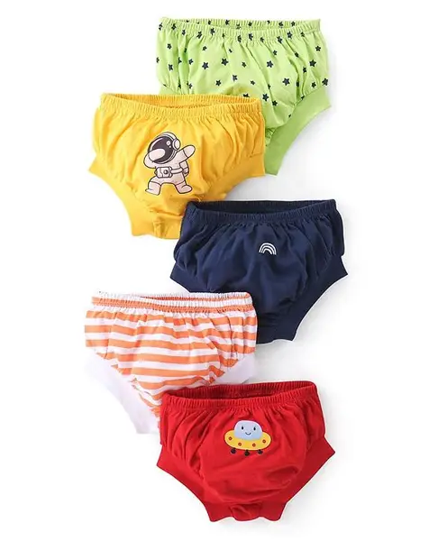 Doodle Poodle 100% Cotton Knit Striped & Space Theme Printed Briefs Pack Of 5 - Multicolour