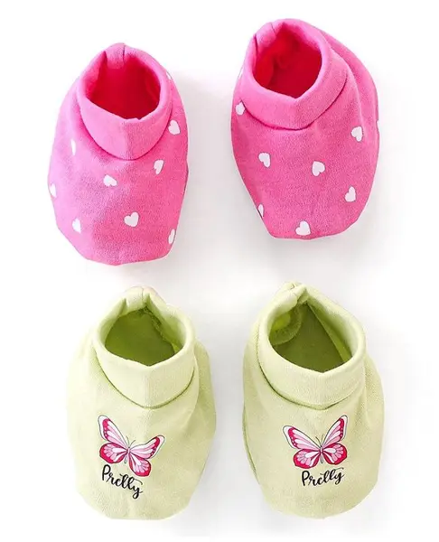 Doodle Poodle 100% Cotton Heart Printed Booties Pack of 2 - Pink & Green