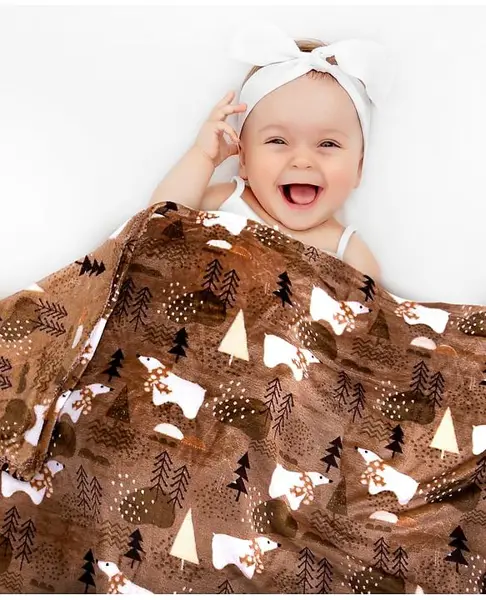 Babyhug Single Ply Mink Blanket Polar Bear Print - Brown