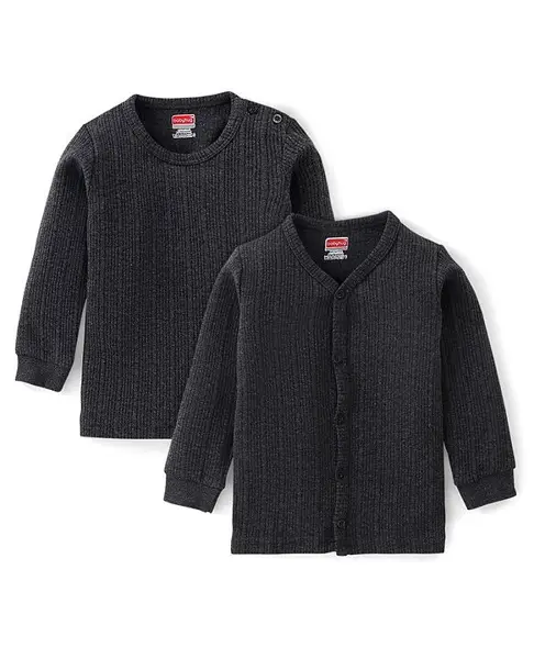 Babyhug Full Sleeves Solid Thermal Vest Pack of 2 - Dark Grey
