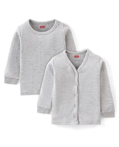 Babyhug Full Sleeves Solid Thermal Vests Pack of 2 - Light Grey