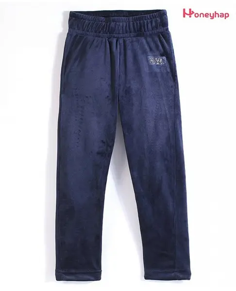 Honeyhap Premium  Stretch Velour Full Length NYC Embellished Jeggings - Navy Blue