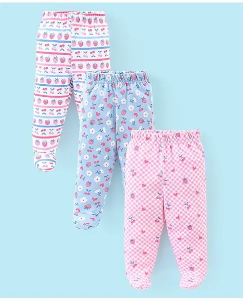 Babyhug Cotton Footed Bootie Leggings Floral Printed Pack of 3 - Multicolour