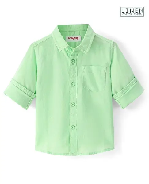 Babyhug Cotton Linen Woven Full Sleeves Solid Color Shirt - Green