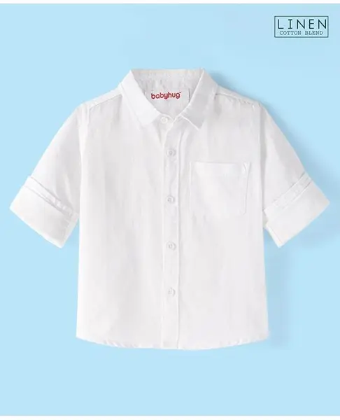 Babyhug Cotton Linen Woven Full Sleeves Solid Color Shirt - White