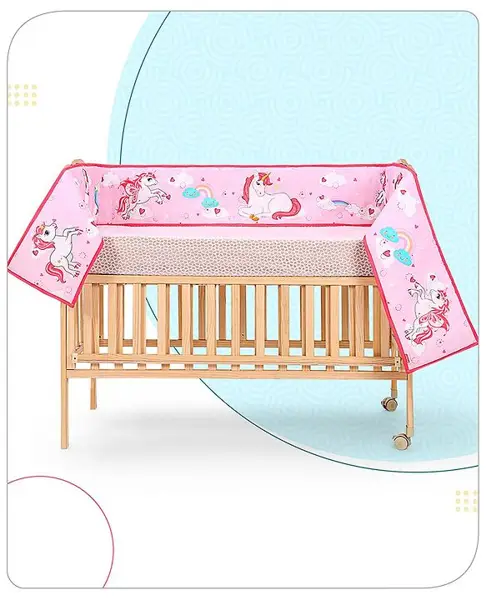 Babyhug 100% Cotton Digital Printed Cot Bumper Unicorn Theme -Pink