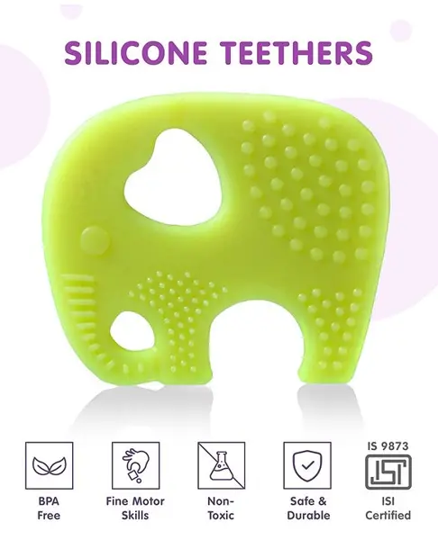 Elephant Shape Silicone Teether - Yellow