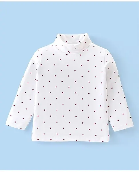 Babyhug Cotton Knit Full Sleeves Skivi Tee with  Polka Dots Print - White
