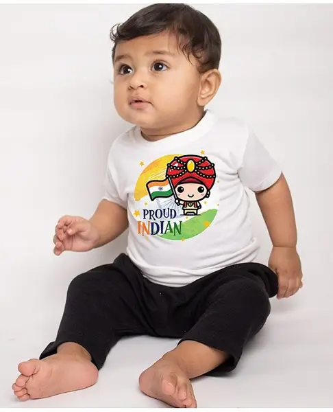 KNITROOT Independence Theme Half Sleeves Proud Indian Boy Printed Tee - White