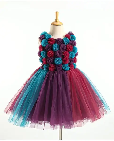 Enfance Sleeveless Sleeveless Rosette Bodice Embellished Fit & Flare Party Dress - Wine Purple