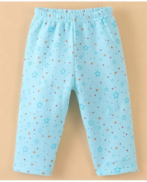 Tango Full Length Star Printed Fleece and Woollen Pant - Aqua Blue