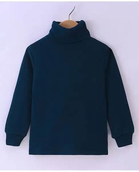 Teddy Cotton Knit Full Sleeves Solid Colour T-Shirt - Navy Blue