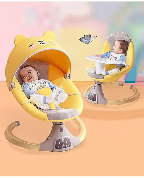 Automatic Electric Swing Rocker with Dining Tray Rocker and Bouncer  - Yellow