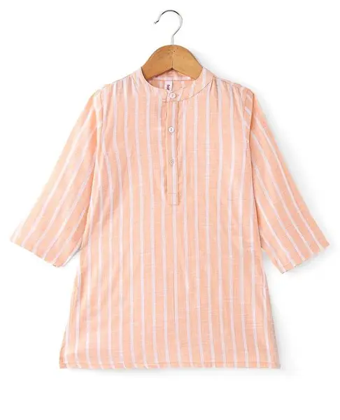 Babyhug Cotton Woven Full Sleeves Striped Lurex Kurta - Orange