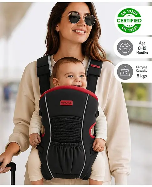 Babyhug  Embrace 2-in-1 Ergonomic Baby Carrier with Detachable Bib: Lightweight  Compact  Breathable  For newborns and toddlers  Offering front and inward carrying positions with padded s