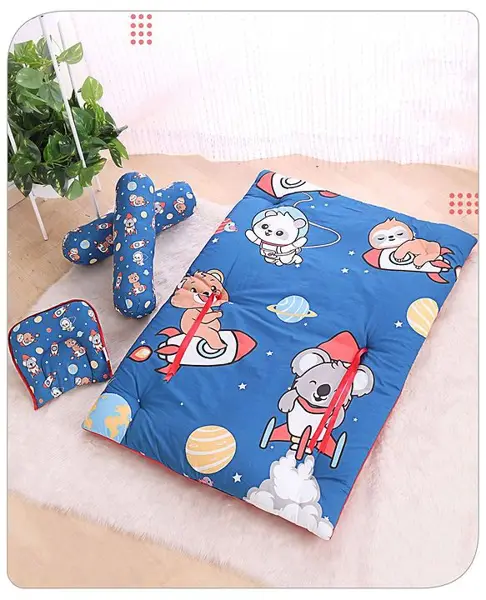 Babyhug 100% Premium Cotton Baby Bedding Set Animal Astronaut  Print- Blue