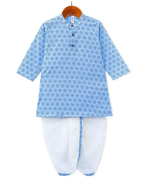 Babyhug Cotton Woven Full Sleeves Kurta & Dhoti Set Floral Print - Blue