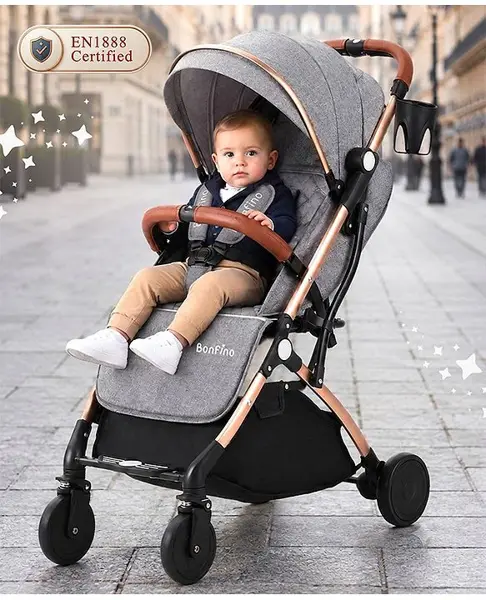 Bonfino Runway Cabin Lightweight Stroller in Linen Fabric - Light Grey