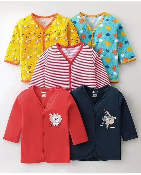 OHMS Cotton Jersey Knit Full Sleeves Set Of Vests Pack of 5 Lion Print - Multicolour
