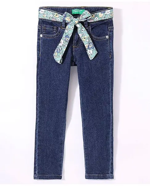 UCB Denim Full Length Solid Jeans With Belt- Blue