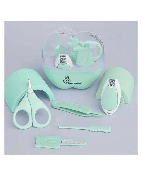 R for Rabbit Stylo Apple New Born Baby 5 in1 Nail Grooming Kit for Baby Manicure Set with Kids Nail Cutter Tweezer  Filer  Ear Pick and Scissors (Green)