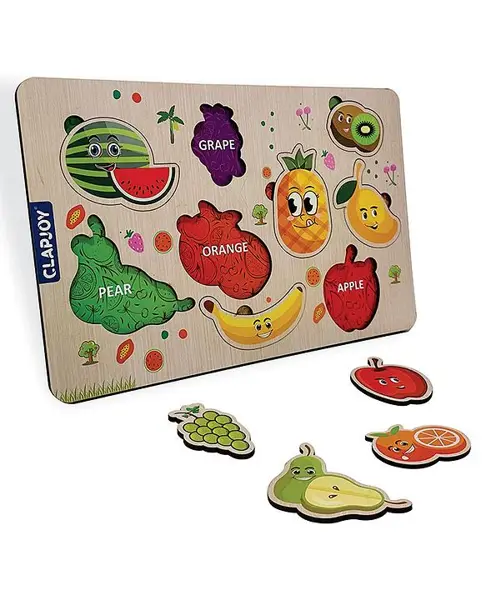 Clapjoy Wooden Learning Educational Board for Kids Fruits - Multicolour