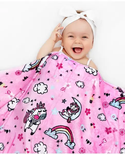 Babyhug Premium Fairytale Print Coral Blanket- Pink